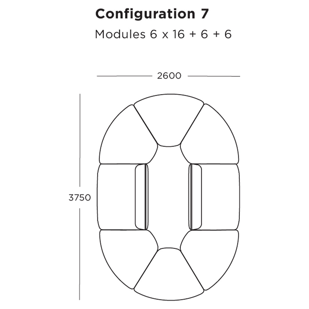 "Configuration 7 diagram with modular design, featuring smooth curves and a modern layout, outlined in clean lines."