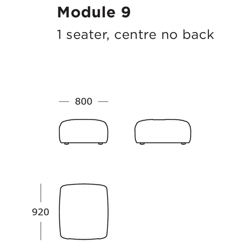 "Single-seater modular sofa design with clean lines, available in various colors and patterns."