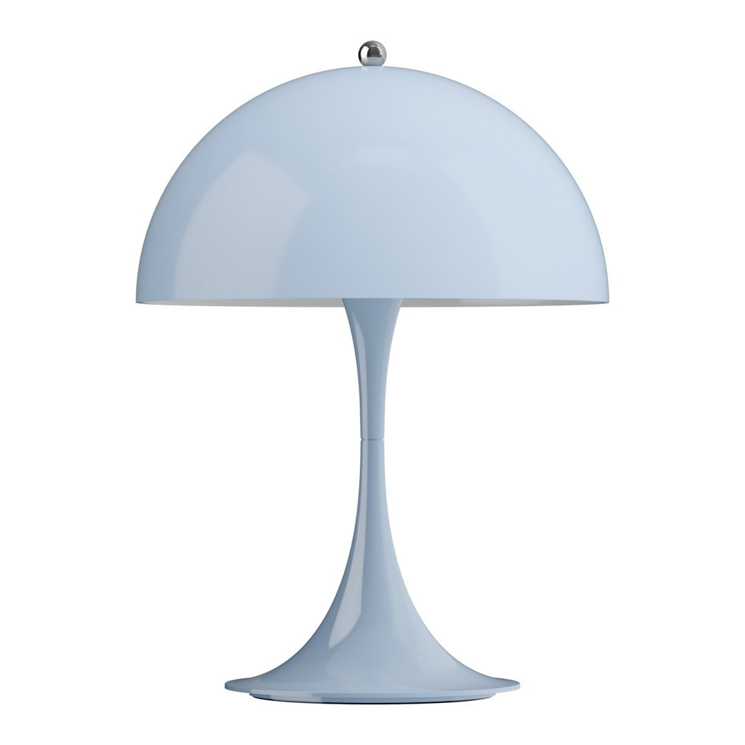 Light blue Panthella table lamp on a white background