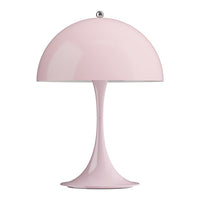Pink Panthella table lamp with a white background