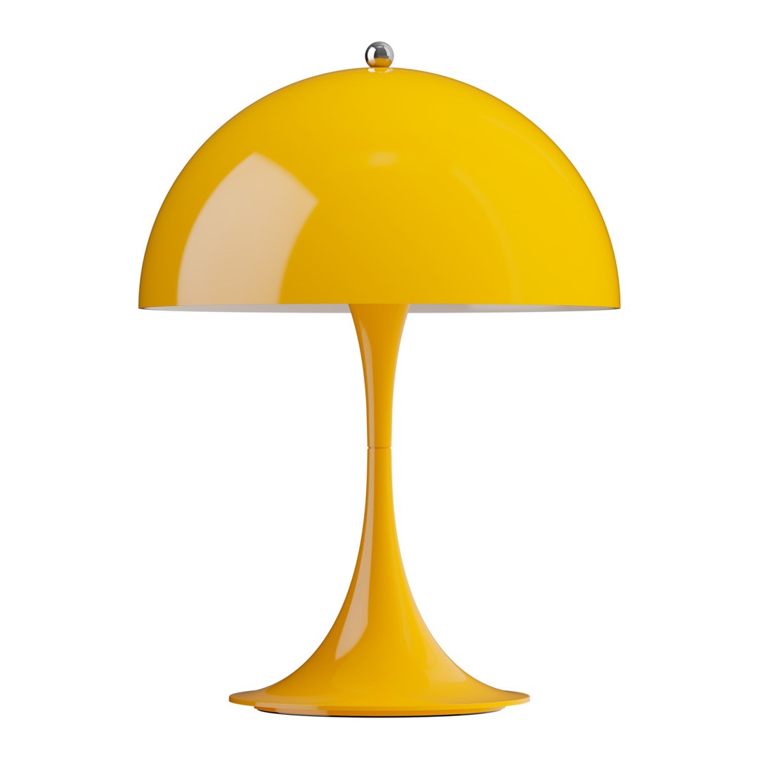Yellow Panthella table lamp on a white background