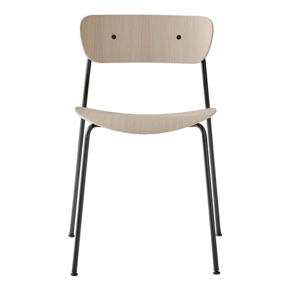 Light wood finish with subtle grain pattern and sleek black metal legs. Elegant and modern chair design.