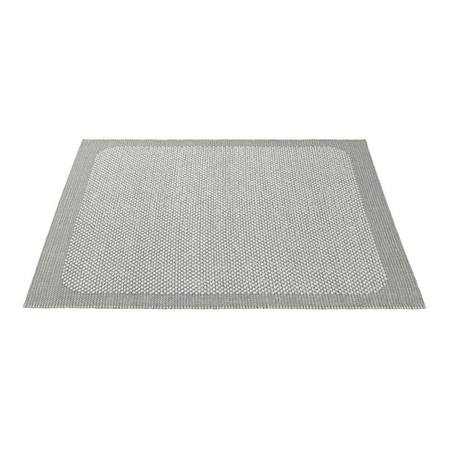 Gray area rug with a textured pattern and rectangular shape, featuring a subtle border design. Ideal for modern decor.