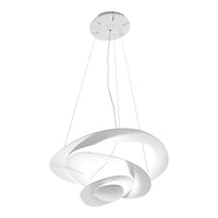 Modern white chandelier with a sleek, swirling design and minimalist pattern, perfect for contemporary decor.