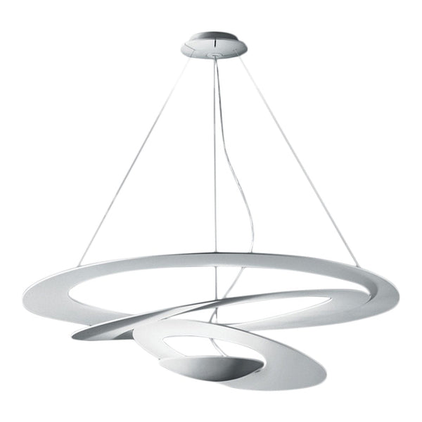 Sleek modern pendant light in smooth white finish with elegant spiraling rings design. Perfect for contemporary spaces.