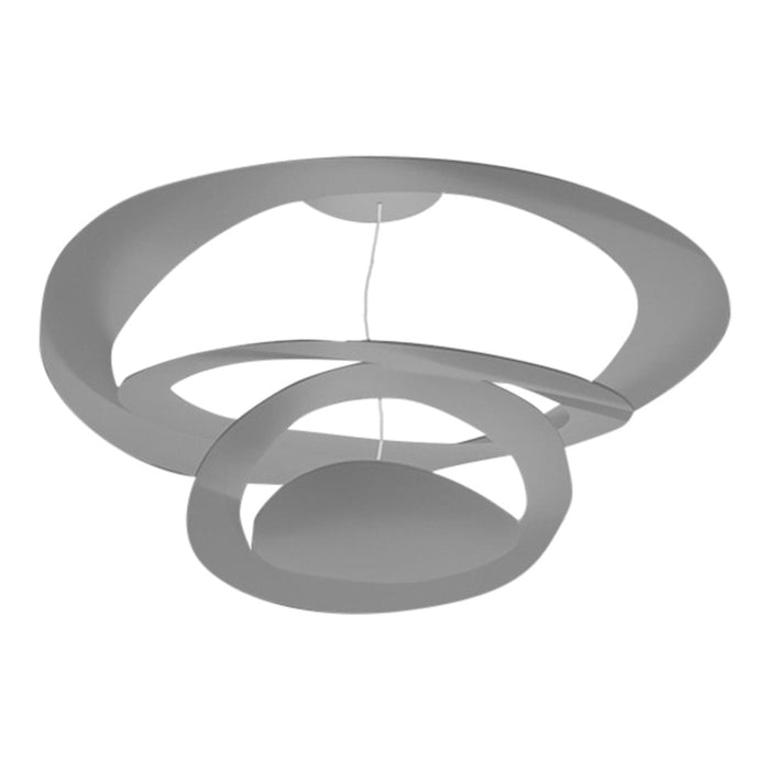 Sleek modern gray pendant light with layered circular design and smooth matte finish. Ideal for contemporary decor.