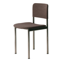 Brown patterned fabric chair with sleek metal legs, perfect for modern dining or office spaces.