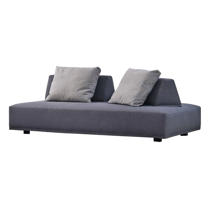 Stylish gray sofa with two matching pillows, featuring a modern, minimalist design and soft fabric texture.
