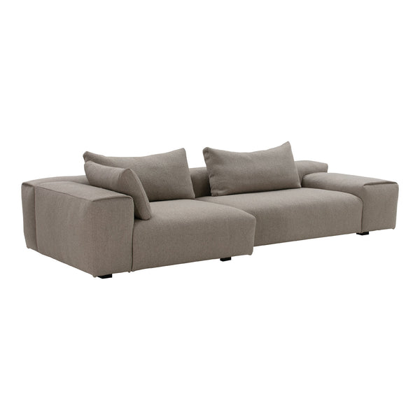 Light brown modern sofa with a textured fabric and simple, clean lines. Ideal for contemporary living spaces.