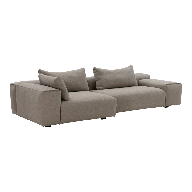 Light brown modern sofa with a textured fabric and simple, clean lines. Ideal for contemporary living spaces.