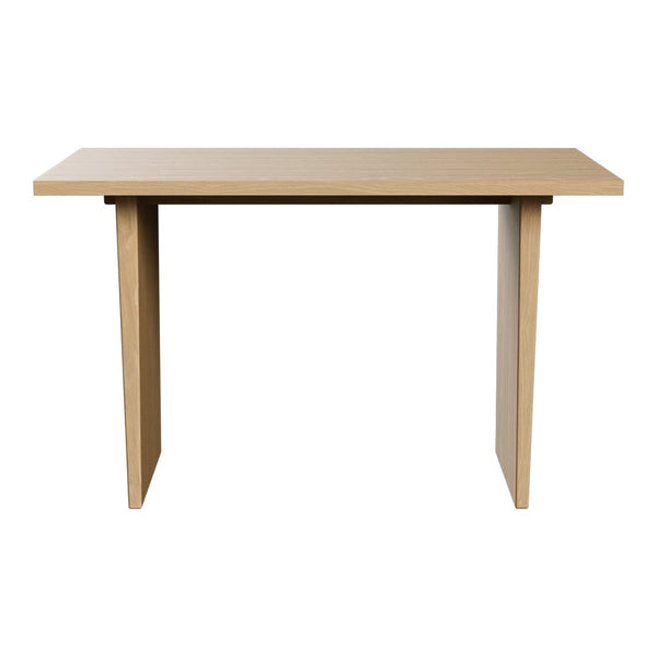Light beige console table with a sleek, minimalist design and solid rectangular top, perfect for modern decor.