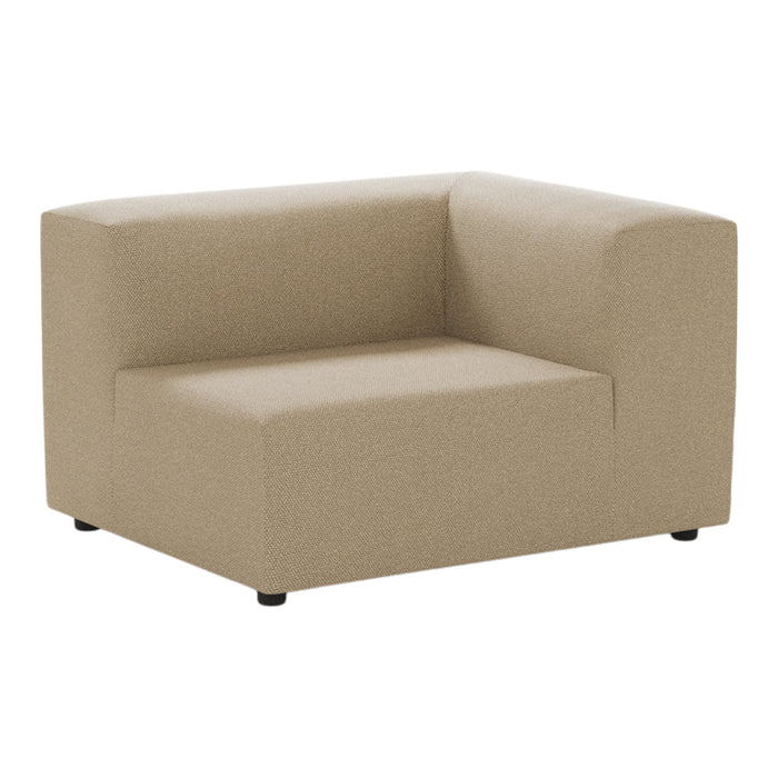Beige minimalist upholstered chair with a sleek, modern design and texture. Perfect for contemporary living spaces.