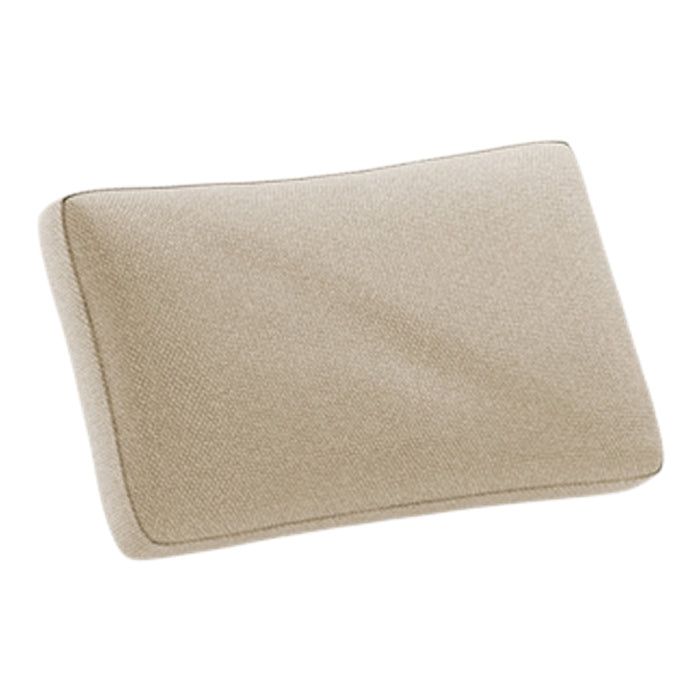 Soft beige pillow with a smooth, textured surface, perfect for neutral home decor.