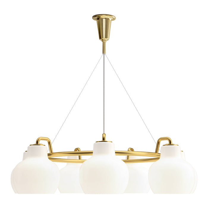 Elegant gold and white chandelier with smooth globes and minimalist design, perfect for modern interiors.