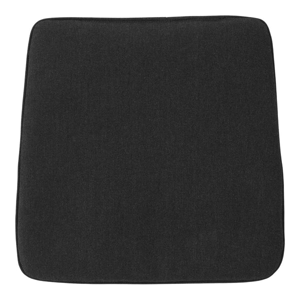 Black square cushion with a smooth, textured fabric surface. Ideal for modern home decor and seating comfort.