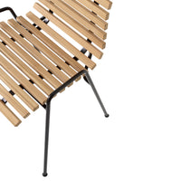 Natural wood slats with black metal accents, showcasing a sleek, modern design. Perfect for contemporary decor.