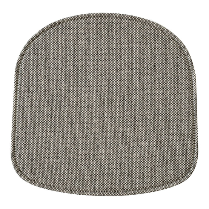 Gray textured mat with subtle woven pattern, featuring a rounded shape and contrasting trim. Ideal for modern decor.