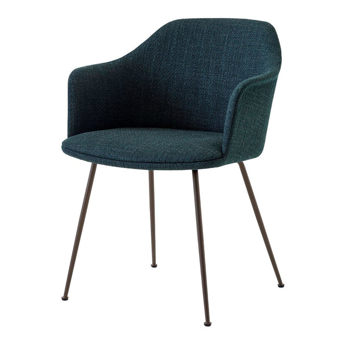 Teal upholstered armchair with a textured pattern and sleek black metal legs, perfect for modern decor.