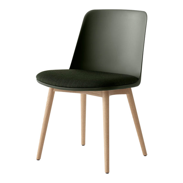Modern black chair with a smooth finish and natural wood legs, featuring a minimalistic design.