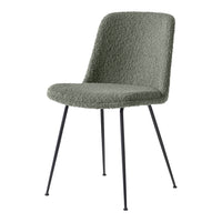 Textured olive green chair with black metal legs, perfect for modern decor. Simple and stylish design.