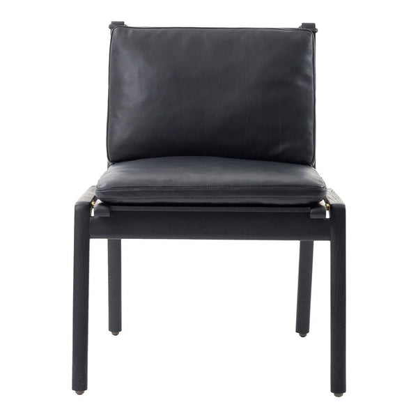 Sleek black leather chair with minimalist design and smooth texture. Modern style for contemporary decor.