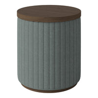 Light blue ribbed fabric side table with a dark wood top. Modern design for stylish interiors.