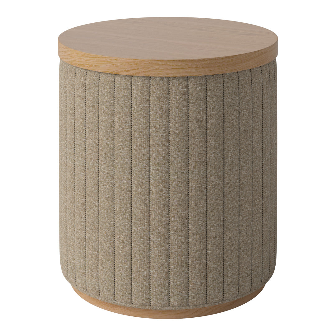 Beige ribbed fabric with a light wooden top, adding a modern texture and warmth to your space.