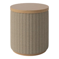 Beige ribbed fabric with a light wooden top, adding a modern texture and warmth to your space.