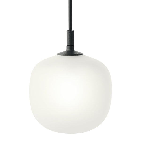 White globe pendant light with a smooth matte finish, featuring a sleek black cable for a modern touch.