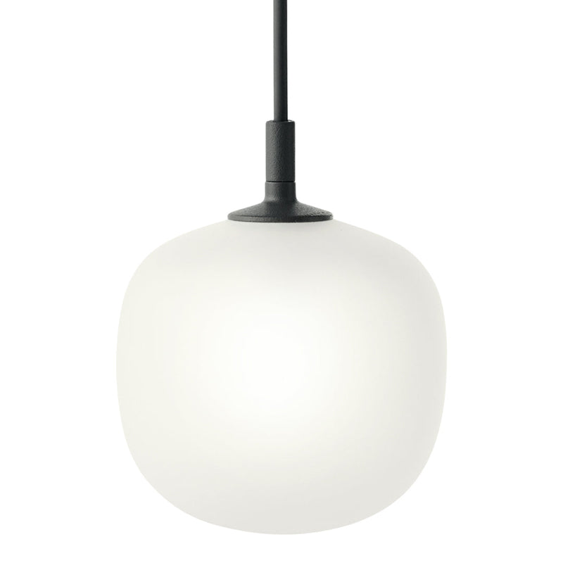White globe pendant light with a smooth matte finish, featuring a sleek black cable for a modern touch.