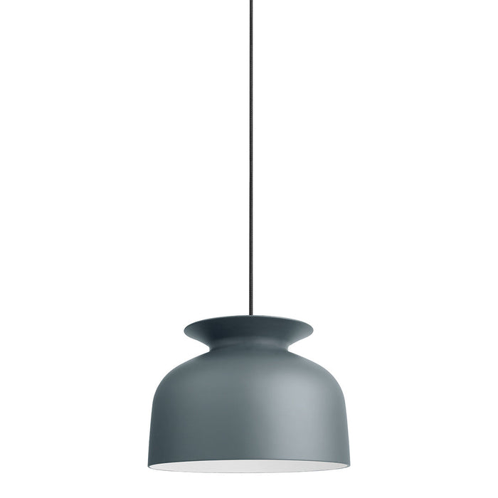 Gray matte pendant lamp with a smooth finish and simple round shape, perfect for modern decor.