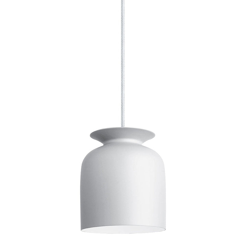 Modern white pendant lamp with a sleek, smooth design and glossy finish, perfect for minimalist decor.