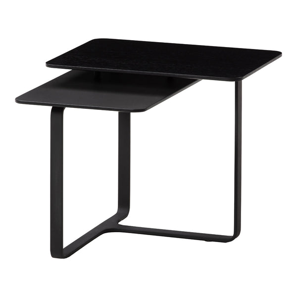 Sleek black side table with modern design and minimalist geometric patterns. Ideal for contemporary interiors.