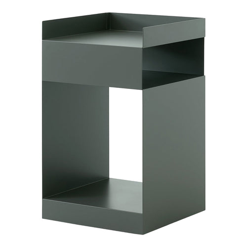 Modern green geometric side table with a minimalist open design and smooth matte finish. Perfect for any decor.