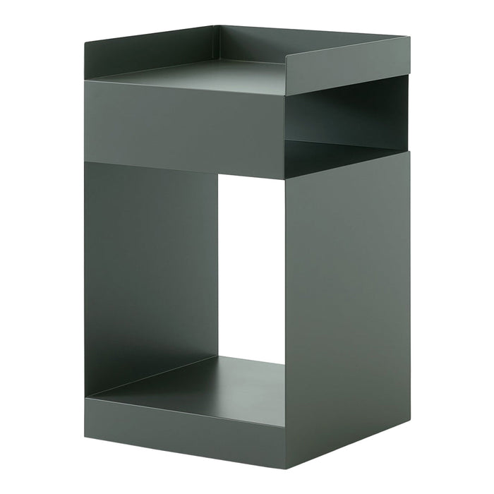 Modern green geometric side table with a minimalist open design and smooth matte finish. Perfect for any decor.