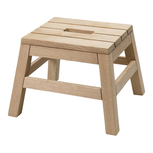 Light natural wood stool with a slatted top and a simple, minimalist design. Ideal for rustic or modern decor.