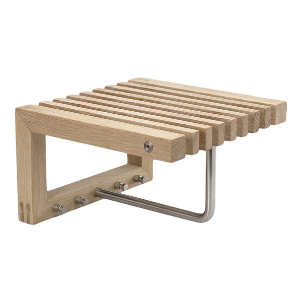 Natural wood finish with sleek horizontal slats and a minimalist metal bracket. Ideal for modern decor.
