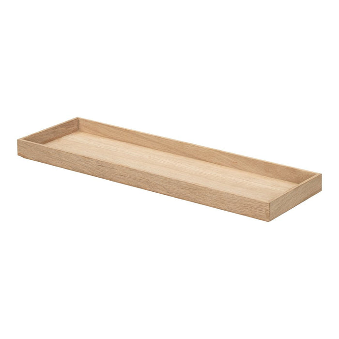 Natural wooden tray in a light beige finish, featuring a simple, smooth design with no patterns.