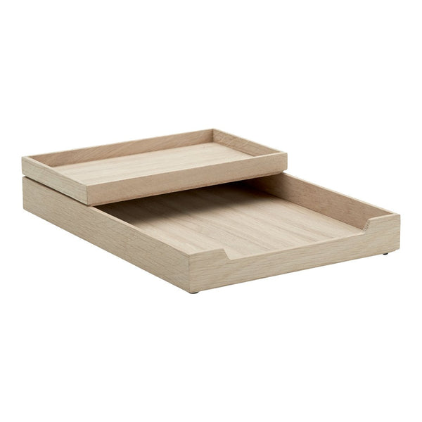 Natural wood tray set with a light beige finish and smooth, minimalistic design. Perfect for organizing.