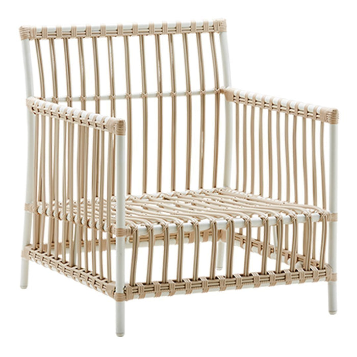 Light natural wood and white accents create a minimalist, modern chair with a stylish slatted pattern.