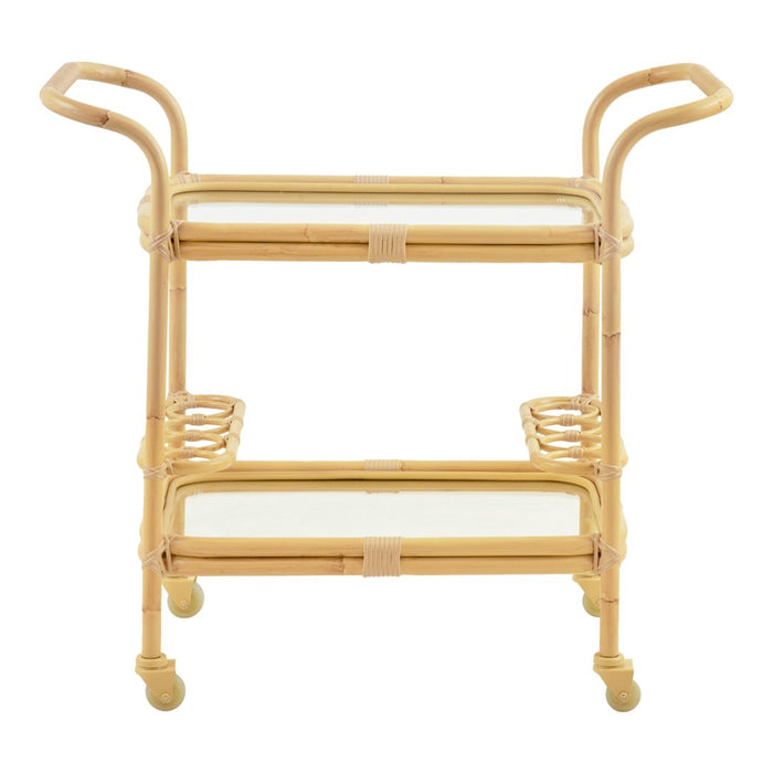 Natural bamboo serving cart with smooth, light-colored finish and minimalistic, clean lines.