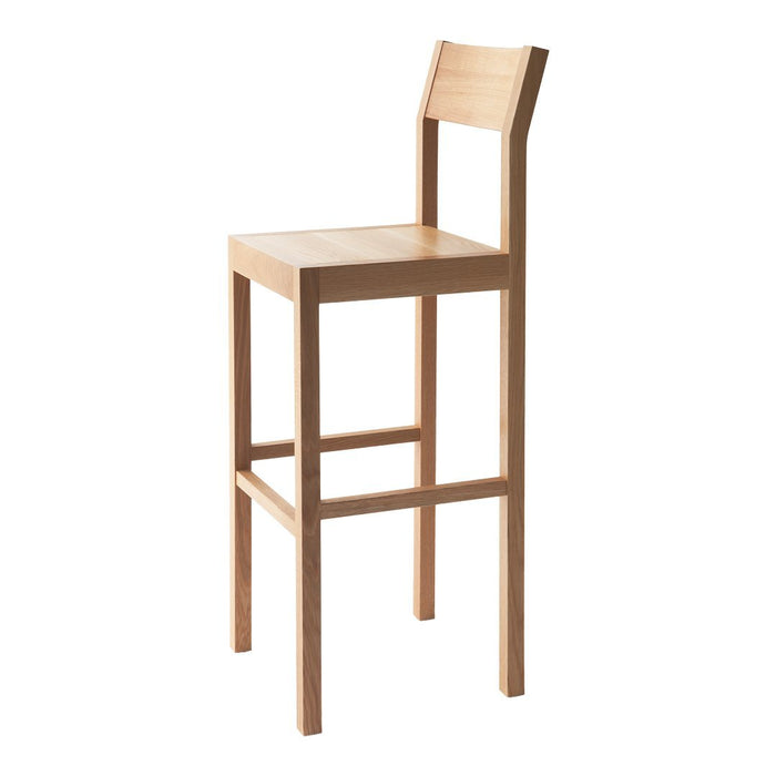 Natural wood bar stool with a light finish, showcasing a simple, minimalist design. Ideal for modern decor.