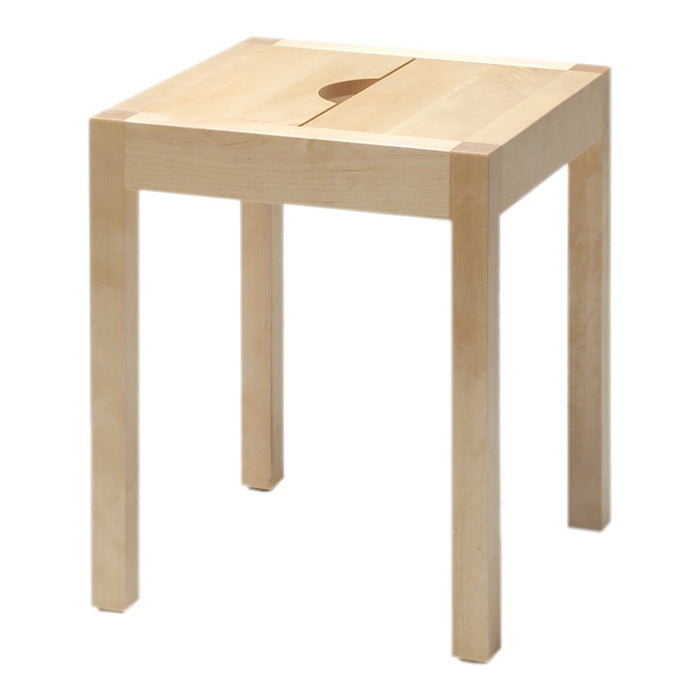Natural wood stool in light beech finish with a simple, minimalist design and a subtle split pattern on the surface.