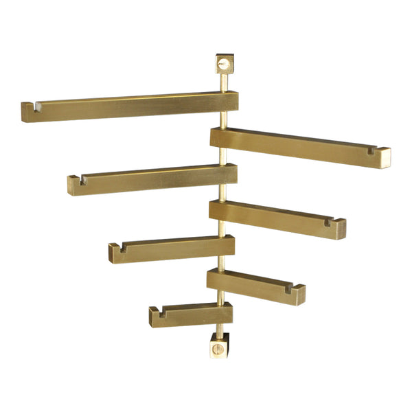 "Gold geometric wall organizer with sleek horizontal bars and modern design, perfect for stylish storage solutions."