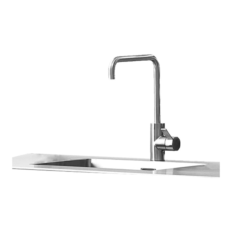Sleek stainless steel faucet with a modern, minimalist design and smooth, polished finish. Ideal for contemporary kitchens.