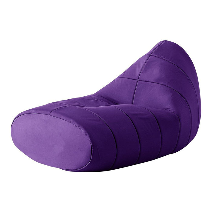 Purple bean bag chair with sleek curved design and quilted pattern, perfect for modern decor.