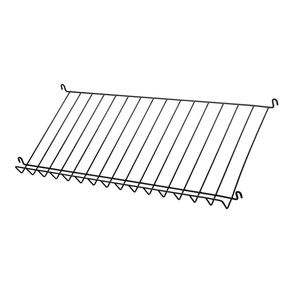 Black wire rack with horizontal lines and curves, ideal for versatile storage solutions.