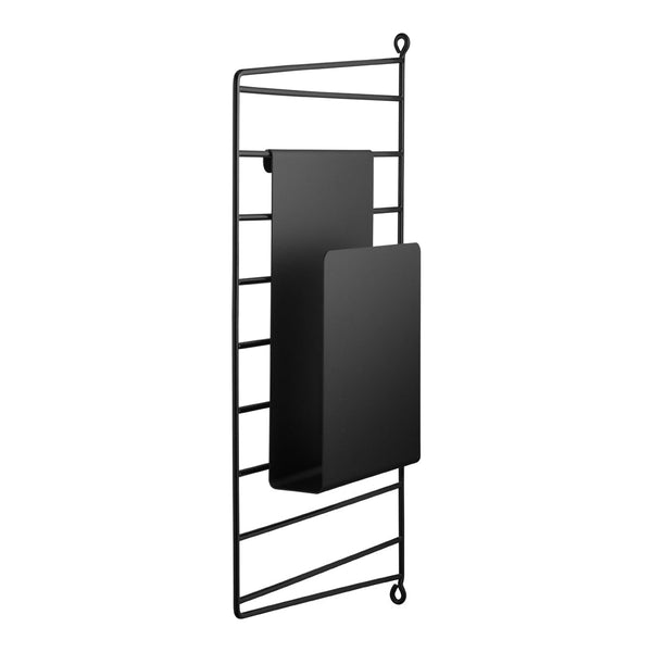 Black metal wall organizer with a sleek, grid pattern and matte finish for modern decor.