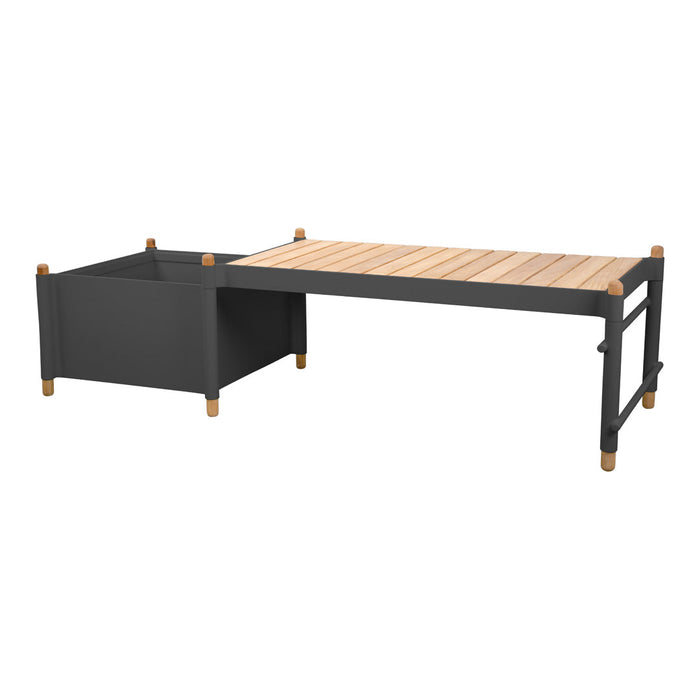 Modern gray bed frame with natural wood slats and accent legs. Sleek design and minimalistic style for any decor.