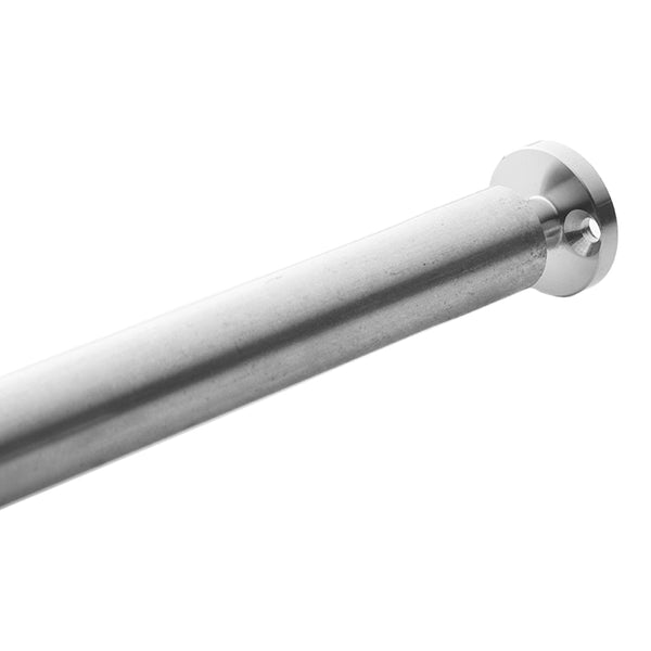 Silver stainless steel rod with a smooth, shiny finish and circular mounting bracket.